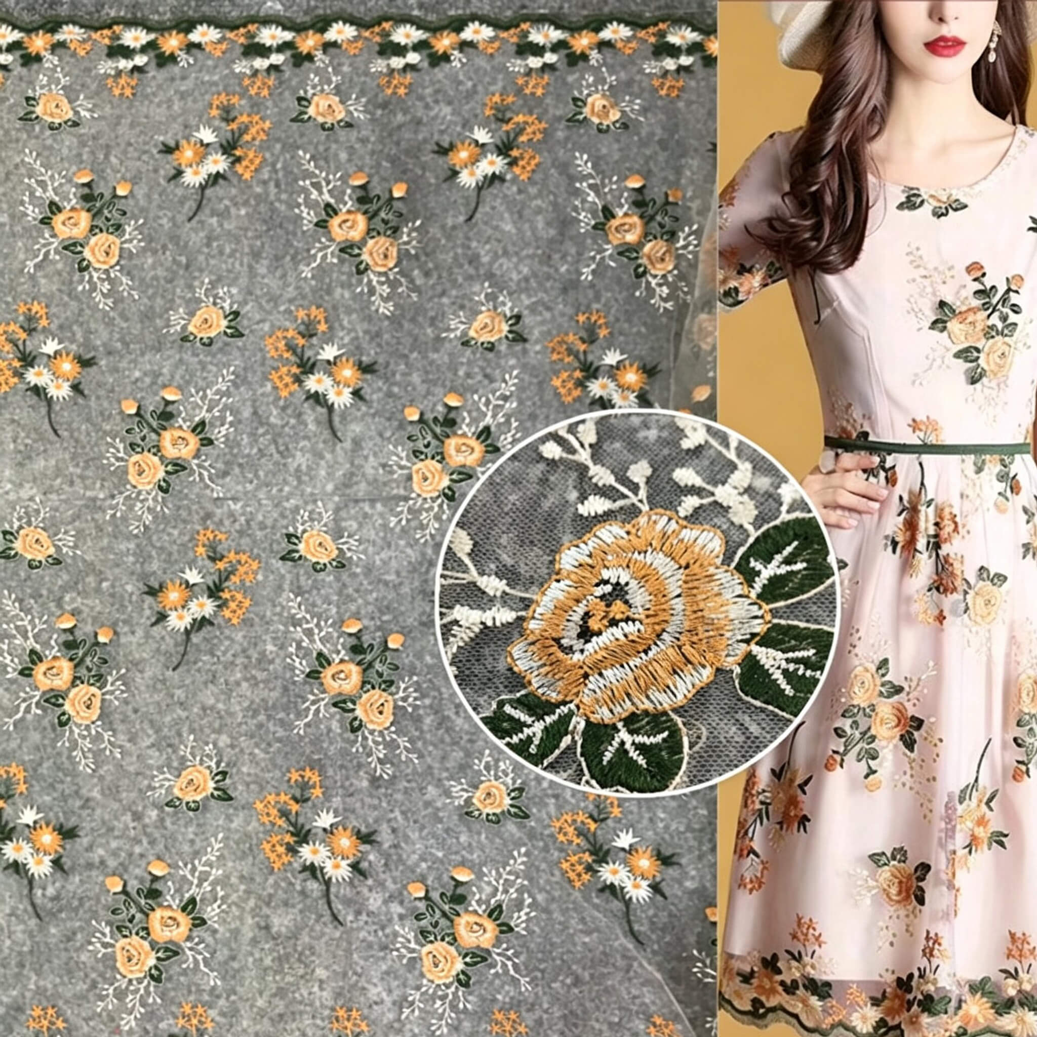 Embroidered Lace Embroidered Fabric Women's Polyester for Women's Wear 2